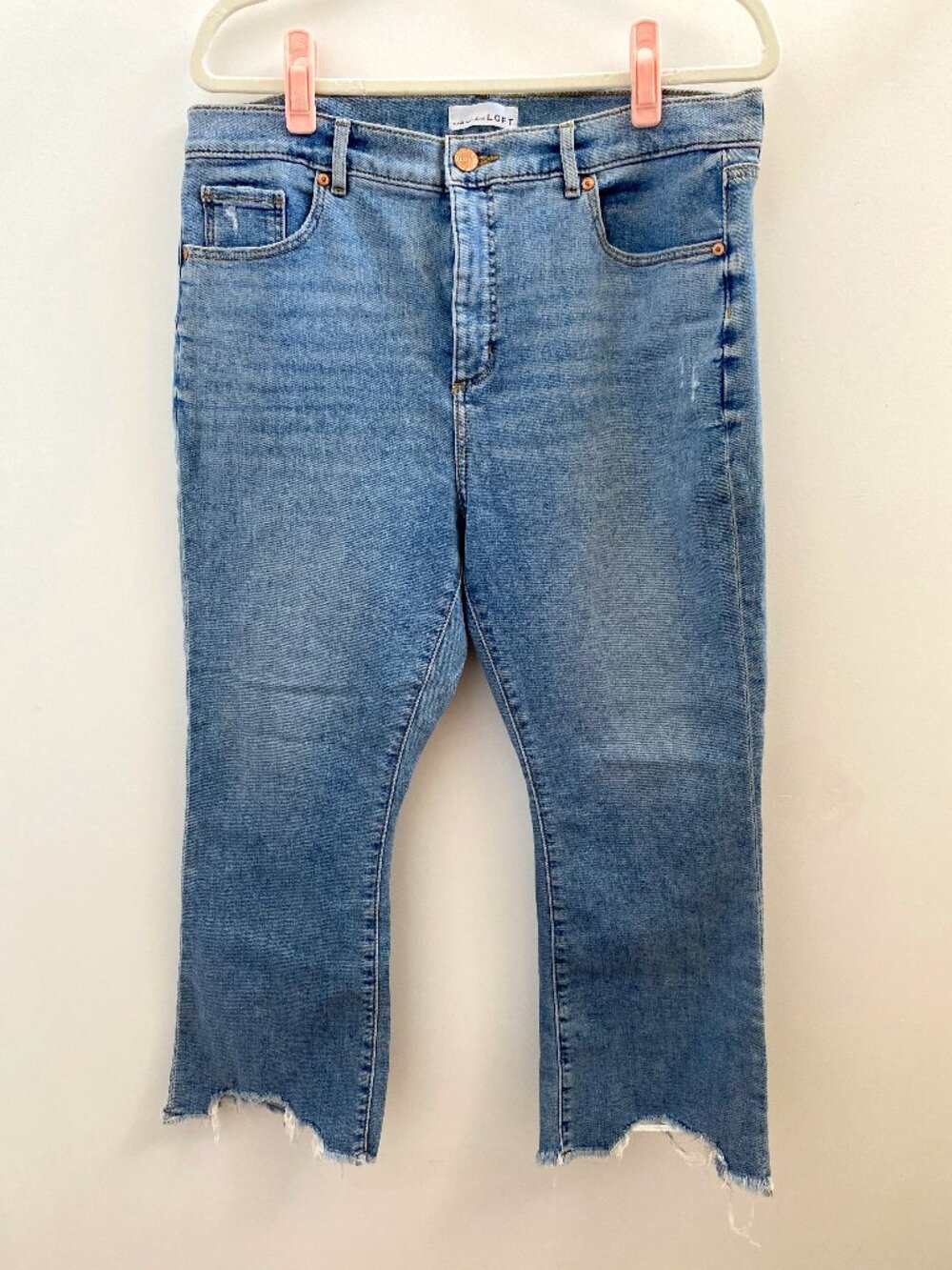 Loft Light Wash High Waist Flare Crop Jeans 32 Petite
